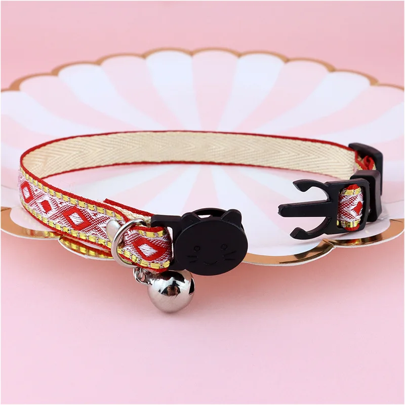 Cat Collar Bell Gold Silk Edge Ethnic Style Pet Collar Anti-Suffocation Adjustable Small Dog Cat Collar Pet Supplies Accessories