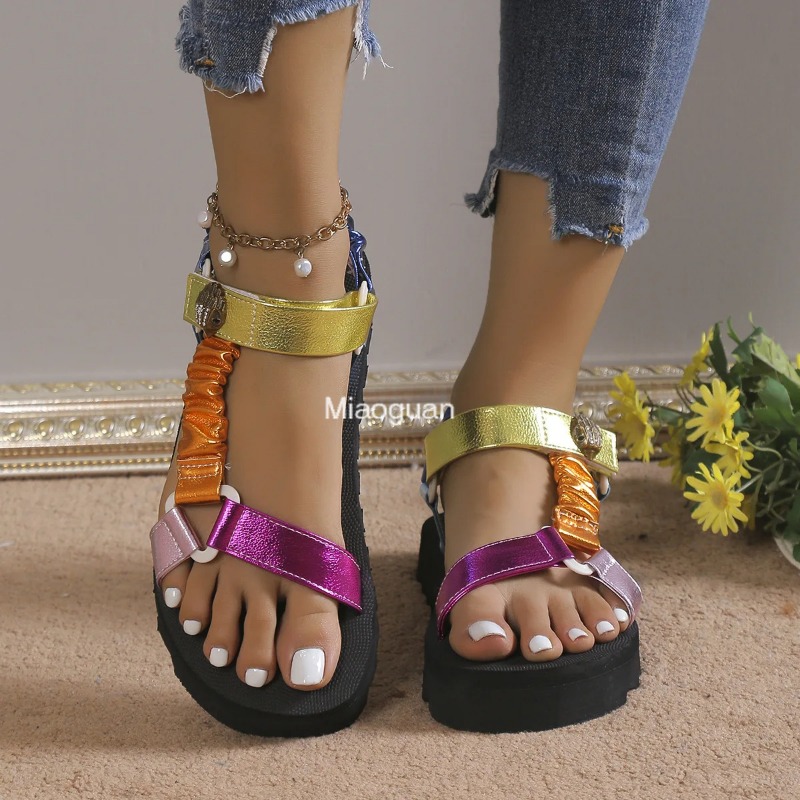 Summer Flats Women's Shoes Hemp Rope Set Foot Beach Sandals Outdoor All-match Casual Slippers Large Size Women Sandals 2024 New