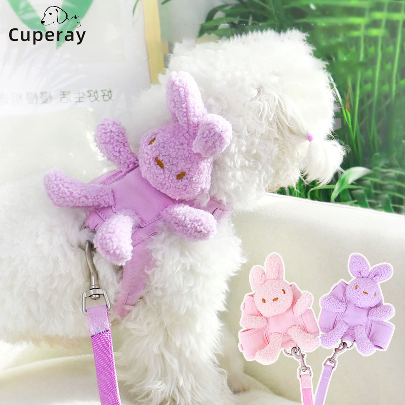 Vest Style Dog Harness and Leash Set,Dog Walking Leash Pet Harness with Cute Rabbit Decoration Small Dog Teddy Bear Cat Supplies