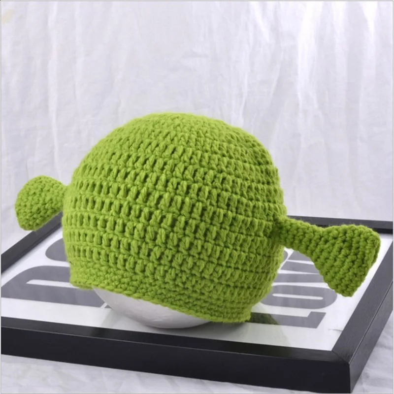 Monster Shrek Hat Wool Winter Knitted Hats Green Party Funny Beanie Skullies Cap for Women Men Pure Handmade y240906