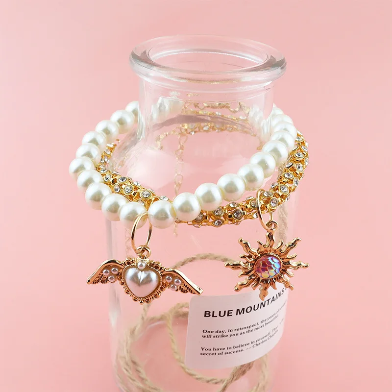 Pearl Cat Collar Adjustable Diamond Metal Dog Collar Necklace with Sun and Butterfly Pendant Perfect for Kitten and Puppy Party