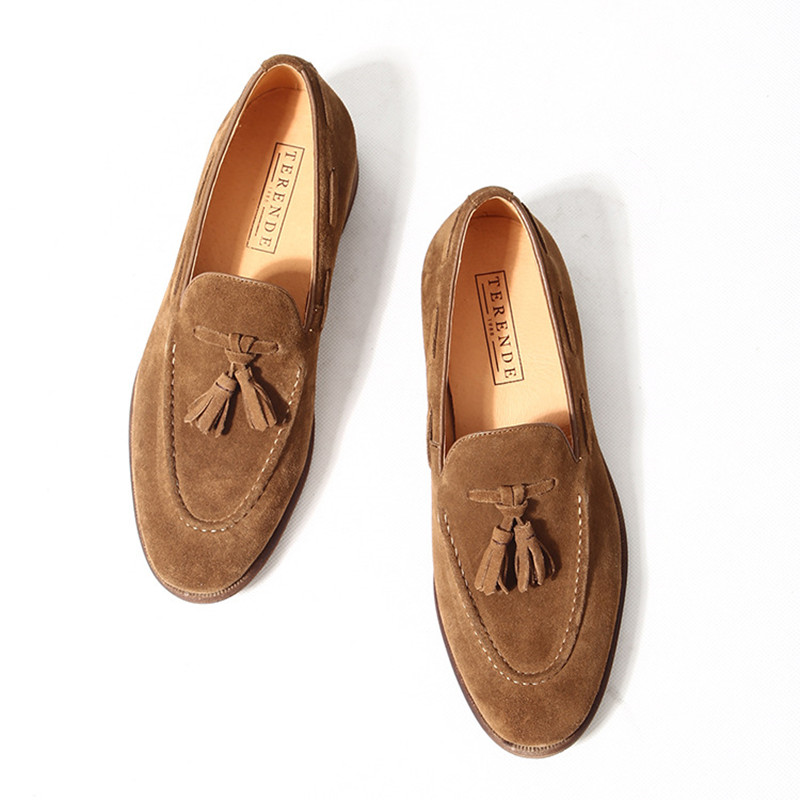 Italian Style Men's Loafers Tassel Genuine Suede Leather Comfortable Slip on Wedding Party Dress Shoes for Men Casual Shoes