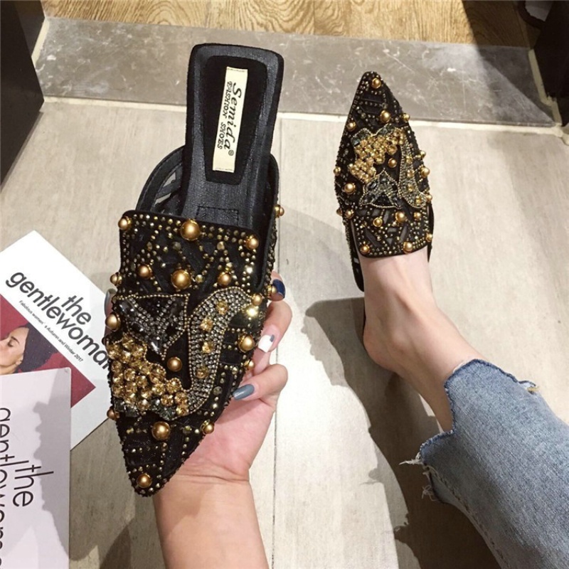 Style Ethnic Large Size Baotou Half Slippers Women Wear Flat Sandals Summer Breathable Pointed Mueller Shoes 2cd4
