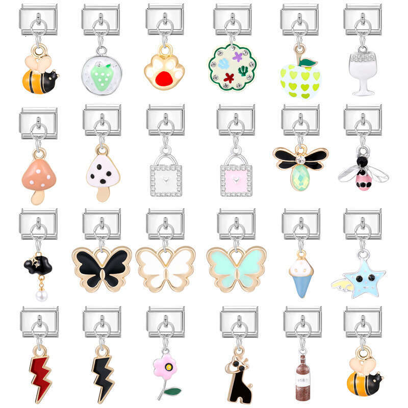 New Women's Gift Mushroom dragonfly Pendant Italian Charms Links Bangle Beads Fit 9mm Stainless Steel Bracelet Making DIY For Women Fashion Jewel