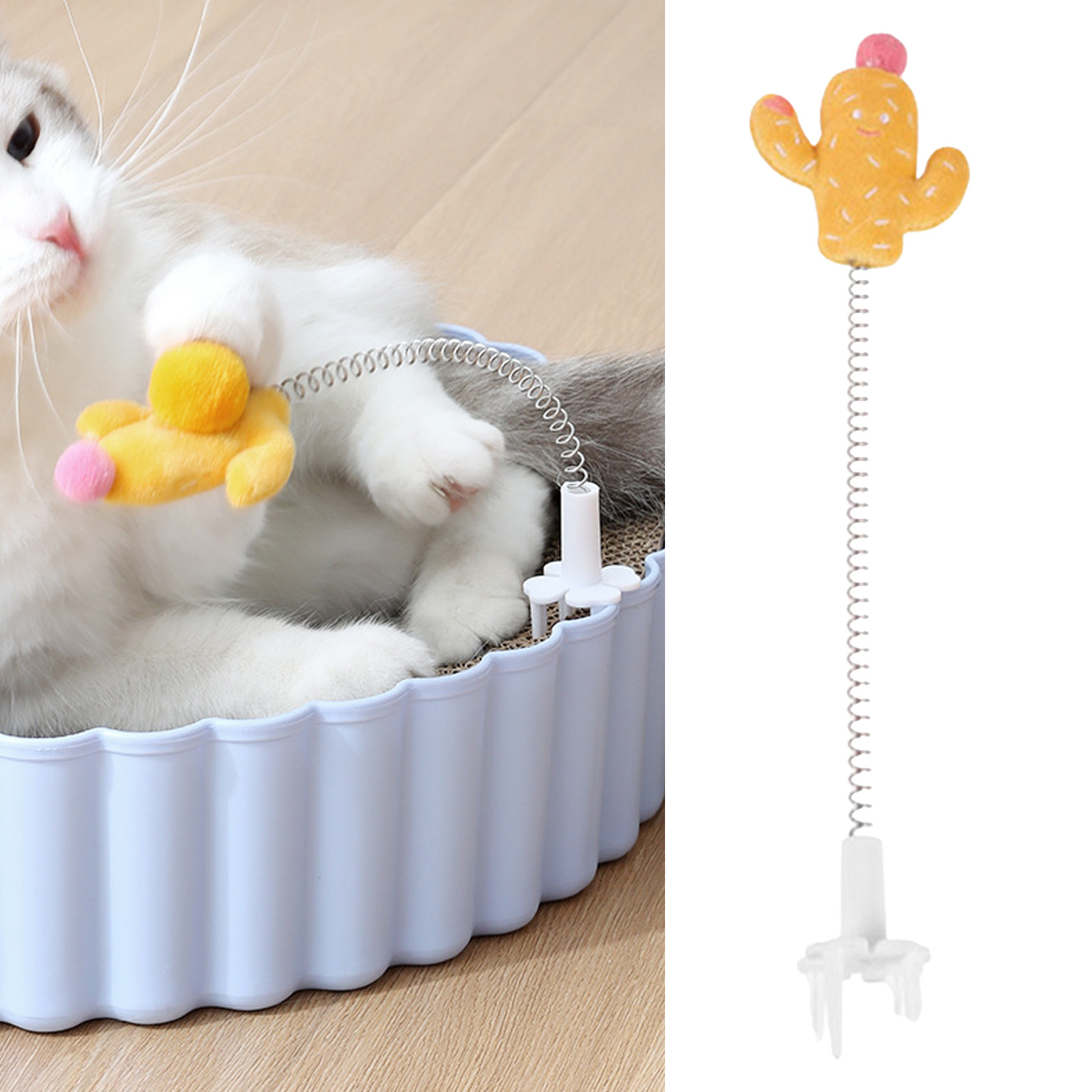 Cat Teaser Stick Metal Wire Spring Cat Toy Plush Teaser Wand Toy With Cartoon Doll