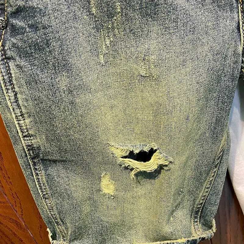 Vintage Washed Denim Shorts for Men Casual Summer Knee Length Jeans with Ripped Holes Korean Luxury Clothing Cowboy Short PantsX240914