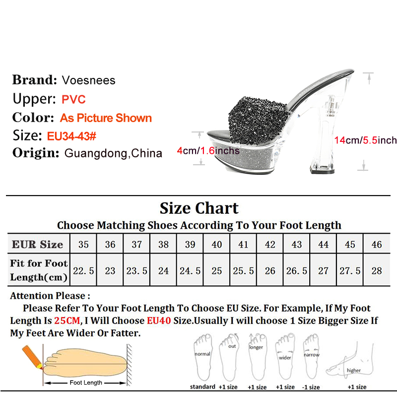 Women Slippers 14CM Luxury Party Shoes Designer Transparent Platform Summer High Heels 2024 New Glitter Sequined Stage Sandals
