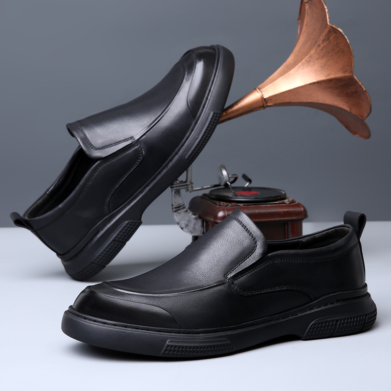Brand 2023 Winter Plush Dress Slip On Casual Black Leather Men Loafers Wedding Party Male Shoes men b491