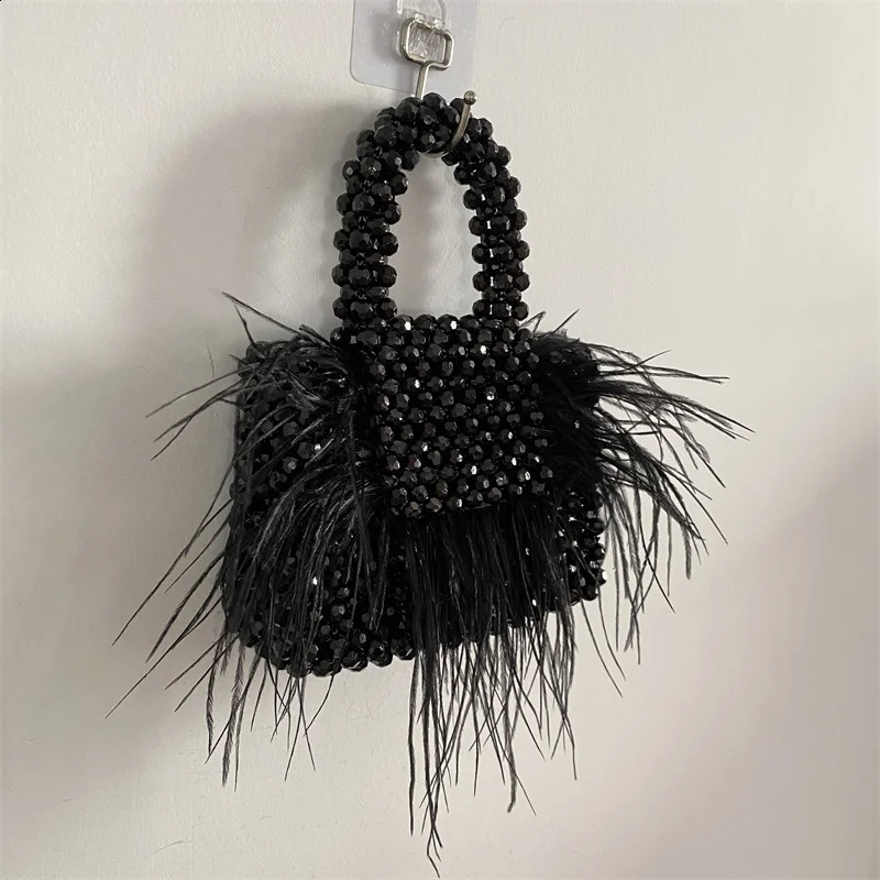Add feather custom party dinner bag fashionable handmade acrylic womens flip shoulder summer highend handbag 240913