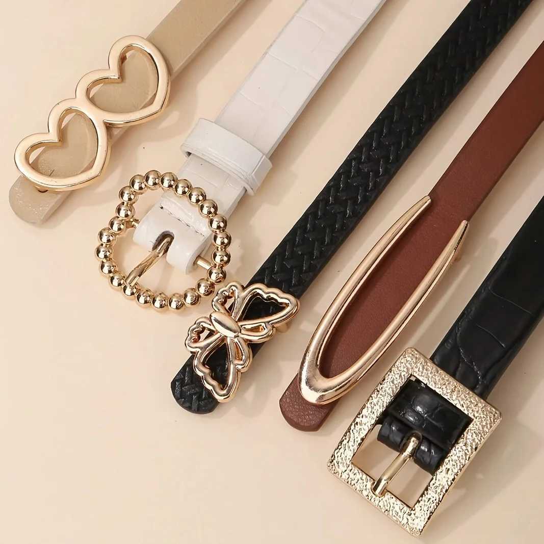 5-piece combination set womens belt with metal decorative buckle fashionable and versatile small beltX240914