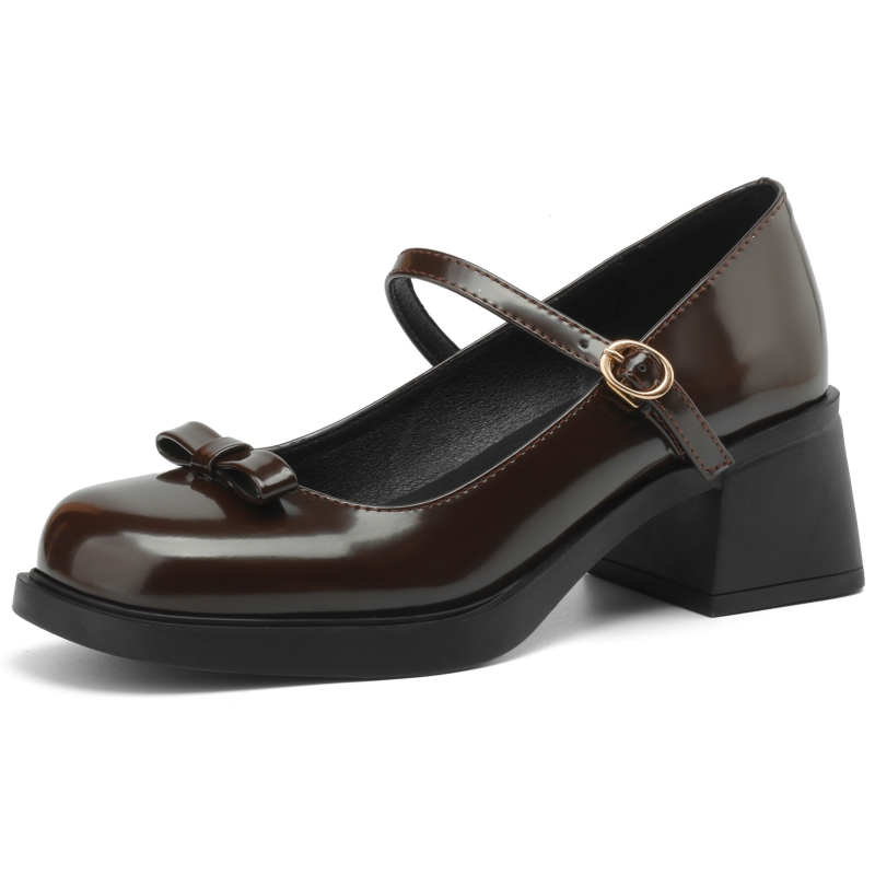 Medium Block Heels Mary Janes For Women Pump New Bow-tied Black Women's Heeled Party Office Wedding Shoes Lady 2024 Spring New 323b 's