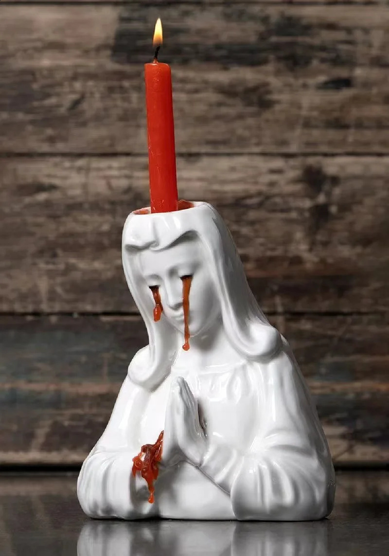 Halloween Decorations Weeping Mary Creative Candlestick Home Decoration Candle Holder Resin Crafts Ornaments 240904