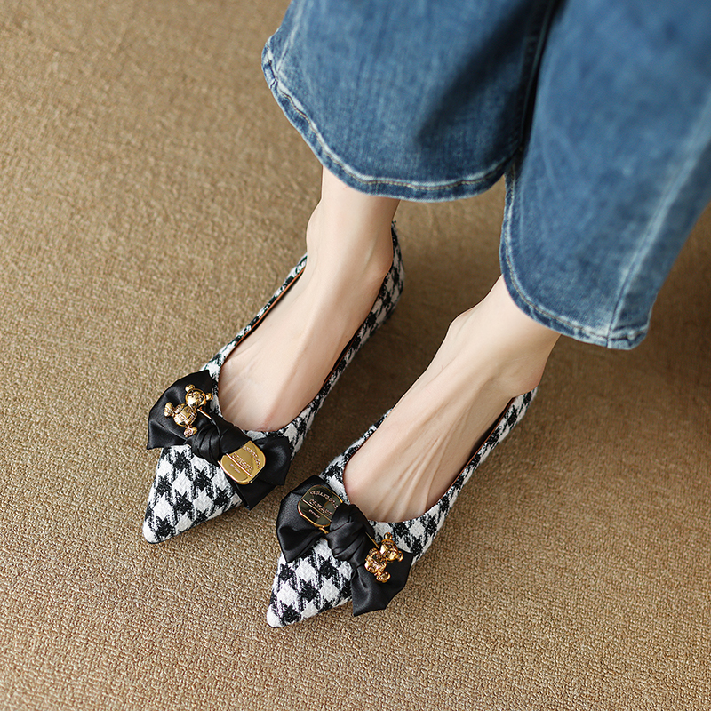 2024 Spring Casual Low Heels for Pointed Toe Flat Shoes Soft and Comfortable Women Pumps Butterfly Knot c32d