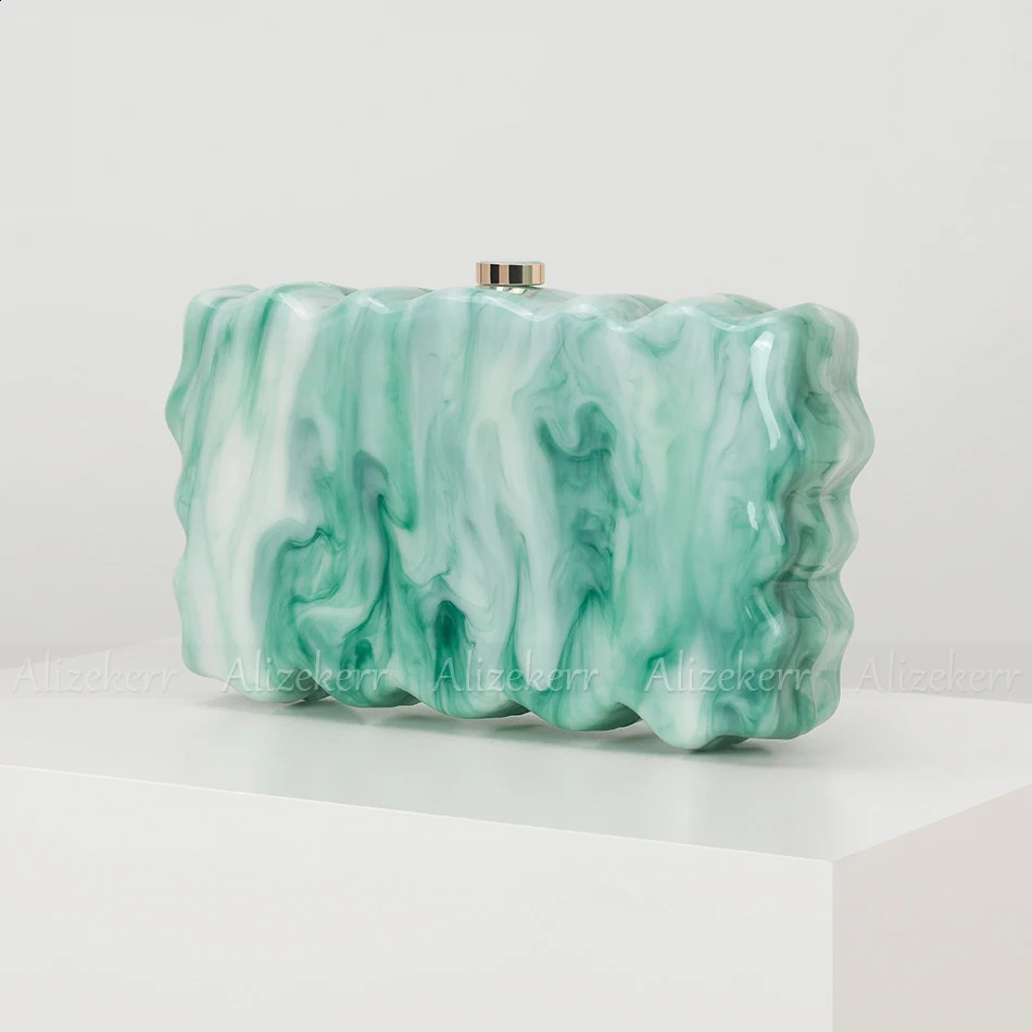 Alizekerr Wave-like Shaped Acrylic Box Evening Bags Women Boutique Elegant Marbled Clutch Purses And Handbags Wedding Party 240904