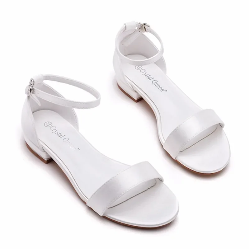 2025 new Ankle Sexy Women Party Elegant Silk 2CM Flat Heels Buckle Strap Modern Sandals Dress Women's Shoes White Girls 2e12 's