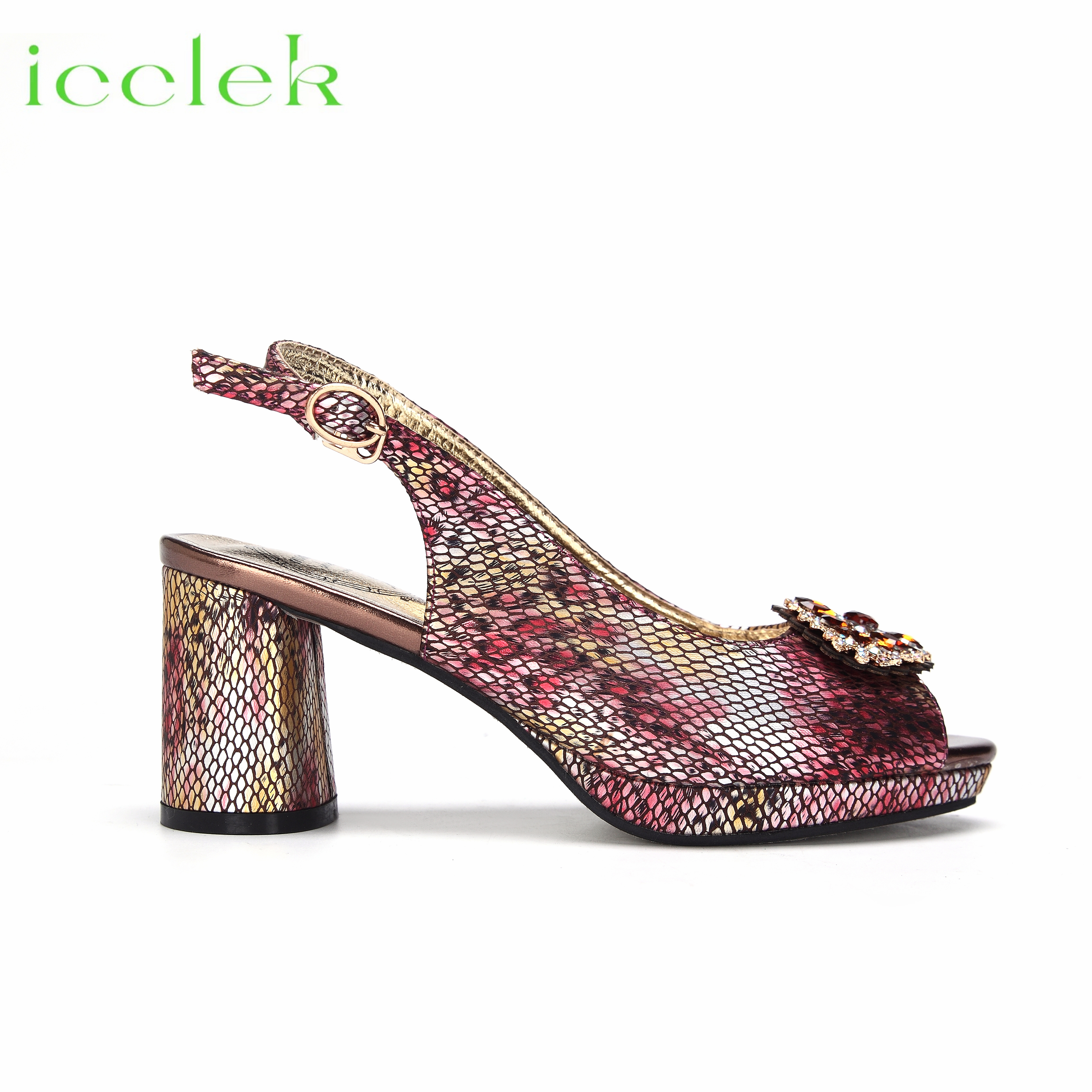 High Quality Fashion Style Peep Toe Ladies Sandal with Rhinestones Bag Set For Wedding Party Women in Coffee