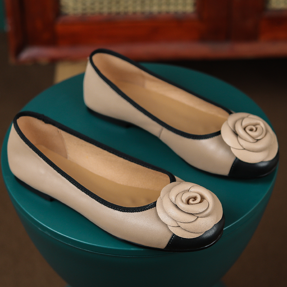 Women's Leather Mix Color Round-Toe hot Slip-On Ballerinas - Soft and Comfy Casual Flats