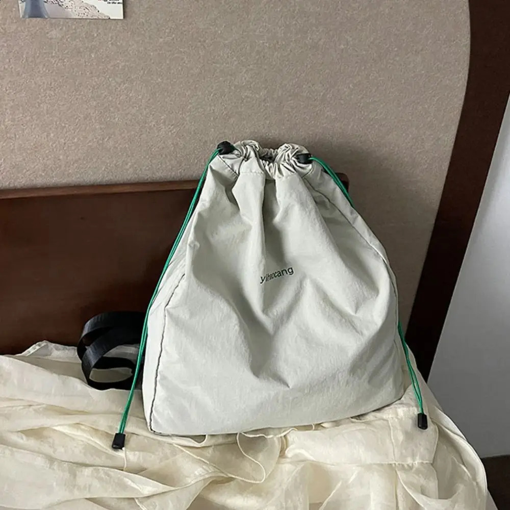 Sweet Solid Color Drawstring Backpack Canvas Korean Nylon Backpack Large Capacity School Backpack Shoulder Bag Womens Backpack 240912