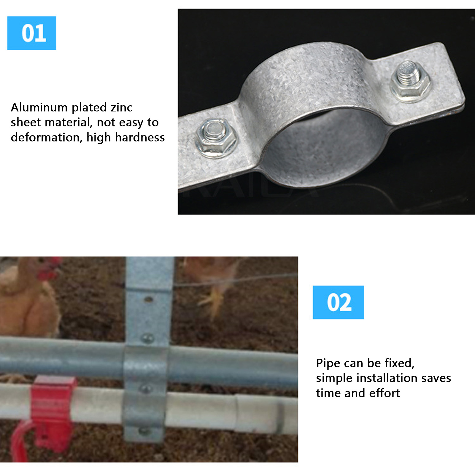 Water Pipe Fixing Clamp, Poultry Chicken, Water Supply Pipes Clips, Line Hanger Hooks for Farm Breeding, 5 Sets