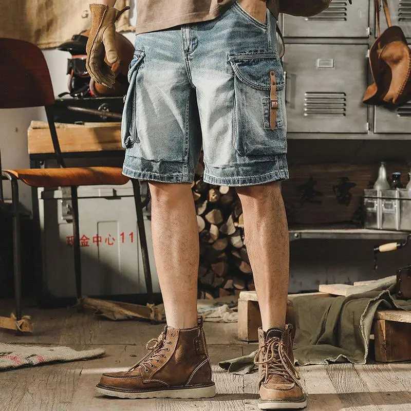 Summer Luxury Denim Jeans Mens Knee-Length Casual Loose Retro Motorcycle Cargo Shorts Short Jeans Luxury Cowboy Pants for MenX240914