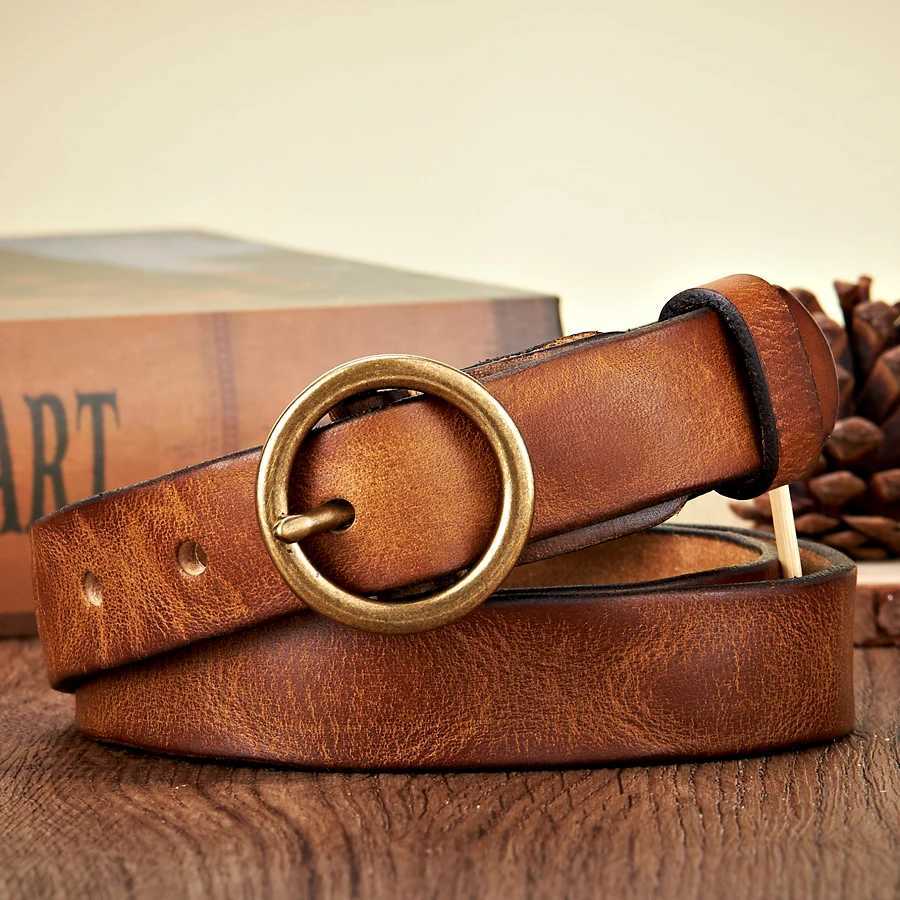 2.5CM Real Genuine Leather Belt Women Luxury Copper Round Buckle Cowskin Female Belt Simple Waist Strap For Jeans Candy ColorX240914