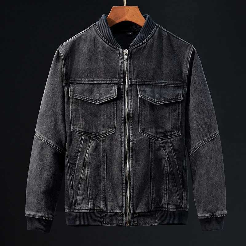 2024 new casual fully matched ribbed stand up collar denim jacket mens zipper slim fit street fashion retro jacket W2409147