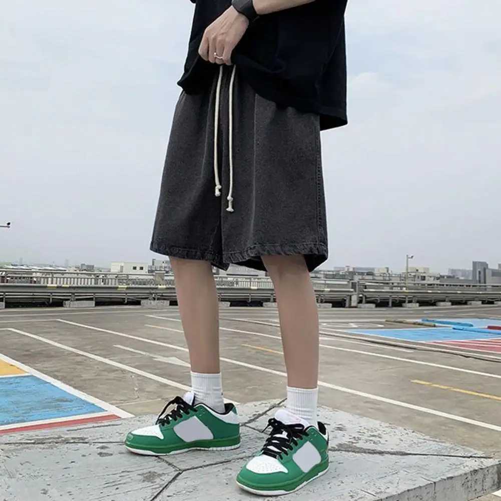 Elastic Waistband Shorts Loose Fit Shorts Elastic Waistband Mens Denim Shorts Adjustable Drawstring Casual Loose Fit with for AX240914