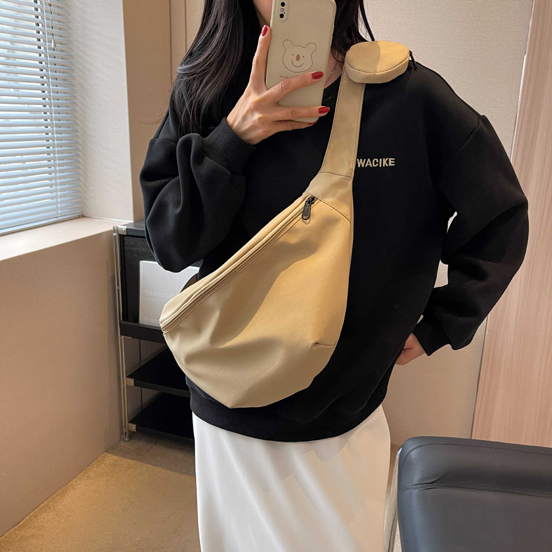 female Korean version single shoulder diagonal cross bag waist bag nylon bag street trend bag dumpling bag 240915