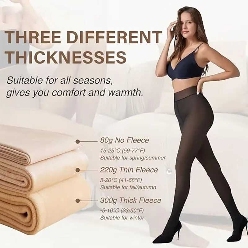 Fleece Lined Tights for Women Thermal Pantyhose Fake Translucent Winter Warm Tights Stretch High Waisted Thick Leggings L001X240914
