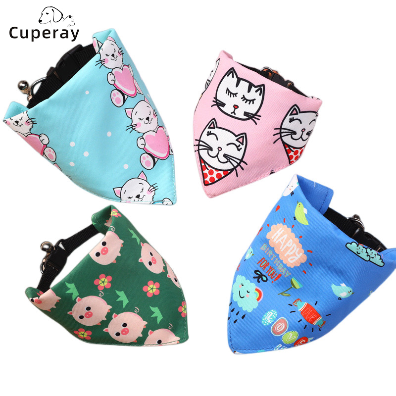 Pet Triangle Towel Adjustable Small Cat and Dog Cute Scarf Cat and Dog Saliva Towel with Bell & Quick Release Buckle for Cat Dog
