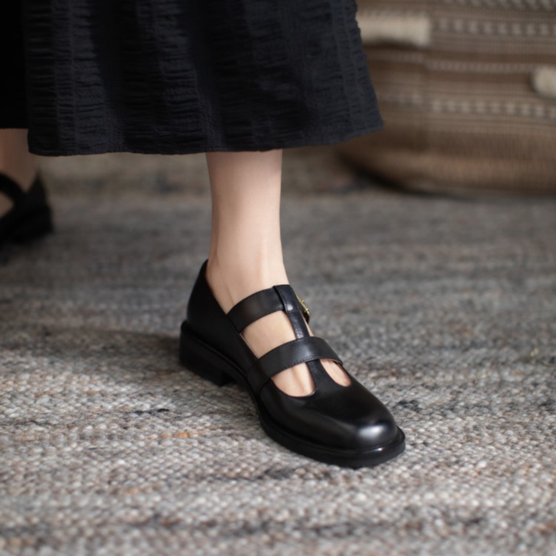 NEW Spring 2023 Genuine Leather Women Shoes GLADIATOR Round Toe Casual Shoes Buckle Strap Platform Heels Shallow Shoes Women