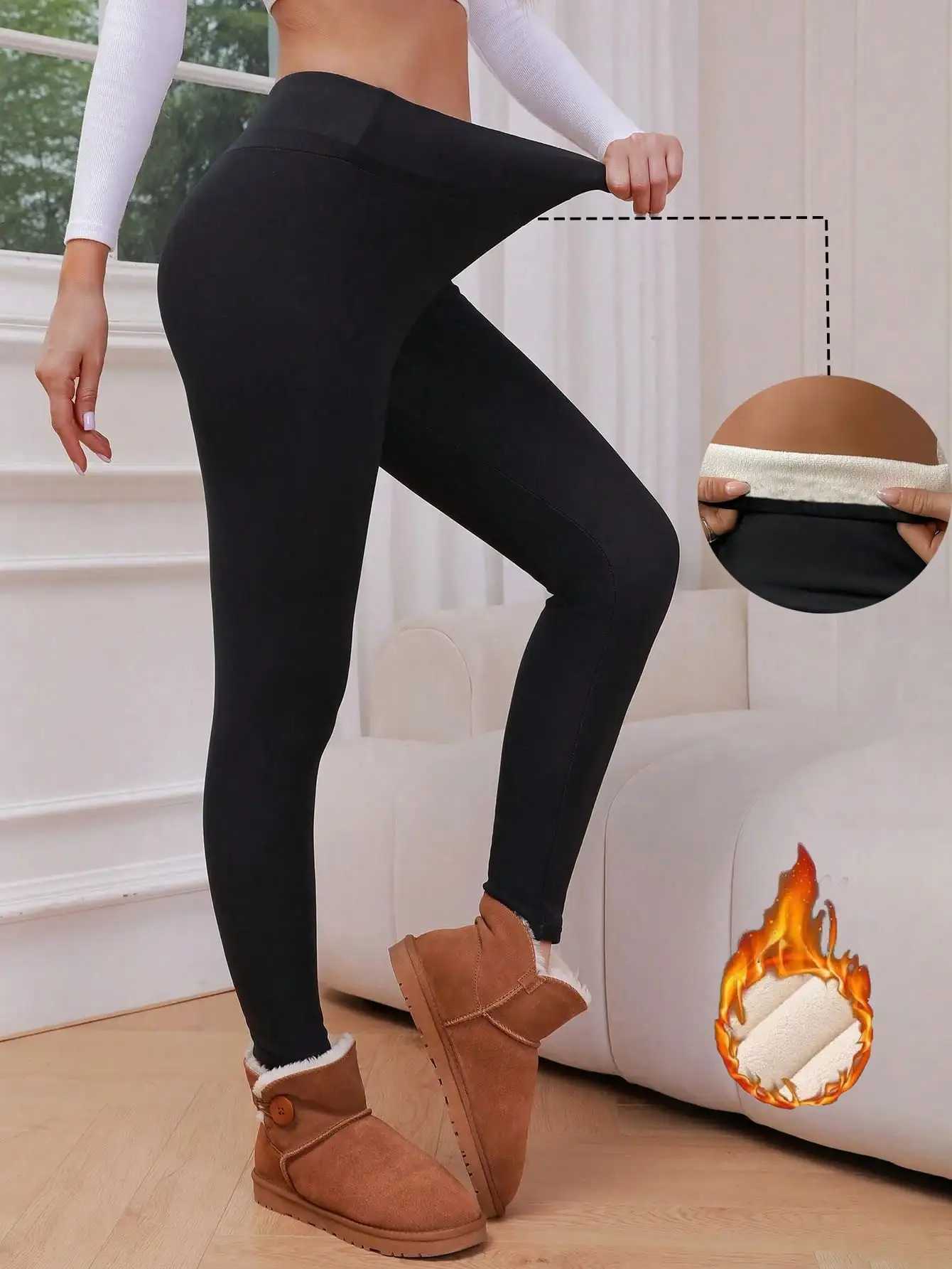 Womens Winter Warm Plush Thermal Black Leggings - Cozy Stretchy Pants For Fall WinterX240914