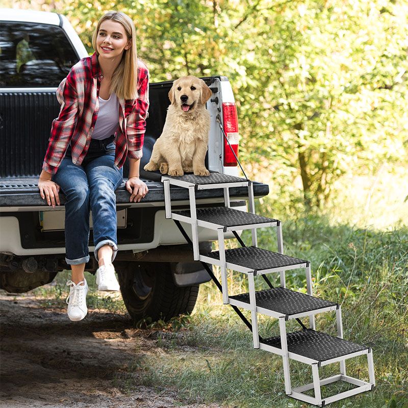 Dog Stairs Alloy Folding Portable Car Dog Steps with Non-slip Bottom Suitable for Indoor and Outdoor Pet Furniture Products