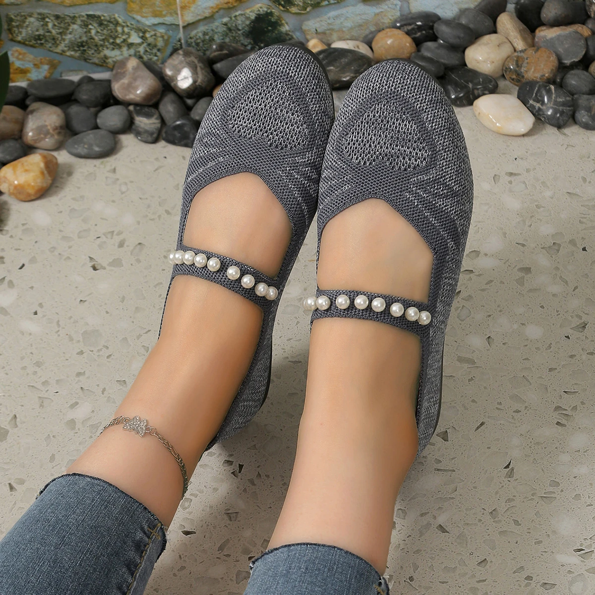 Mesh Women's Ballet Flat Shoes Comfortable Breathable Knitted Casual Shoes Women Plus Size Soft Sole Loafers Woman 2024