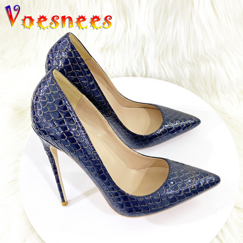 2024 New Fashion Women High Heels Big Size Snake Pattern Single Shoes 12CM Pointed Emboss Pumps Spring Autumn Office Stilettos