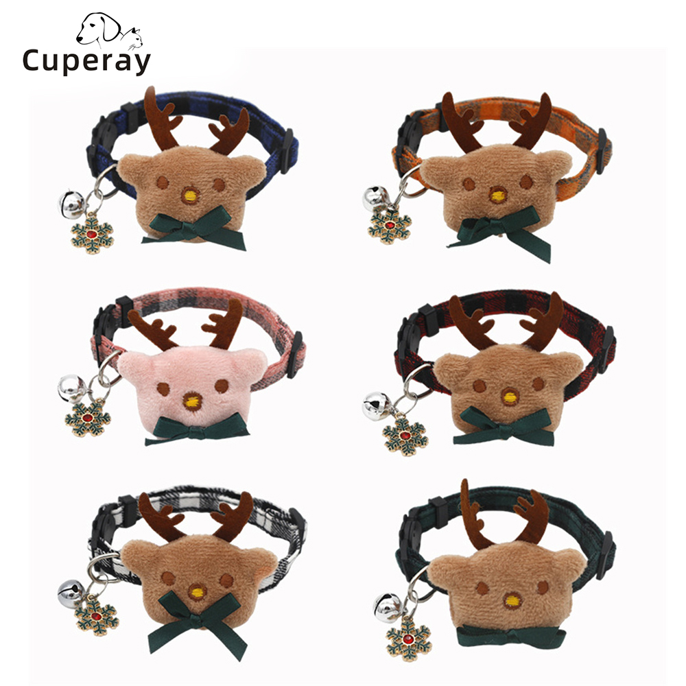 Christmas Pet Collar Cute Elk Cat Collars with Bell Adjustable Dog Decorative Collar Suitable for Small Dogs & Cats Pet Supplies