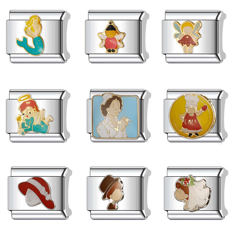 New Women's Gift Girl Bead Italian Charms Links Bangle Beads Fit 9mm Stainless Steel Bracelet Making DIY For Women Fashion Jewelry