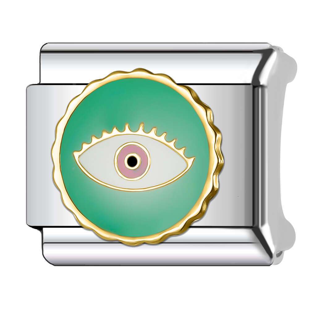 New Women's Gift Green Flower eyes crown Bead Italian Charms Links Bangle Beads Fit 9mm Stainless Steel Bracelet Making DIY For Women Fashion Jew