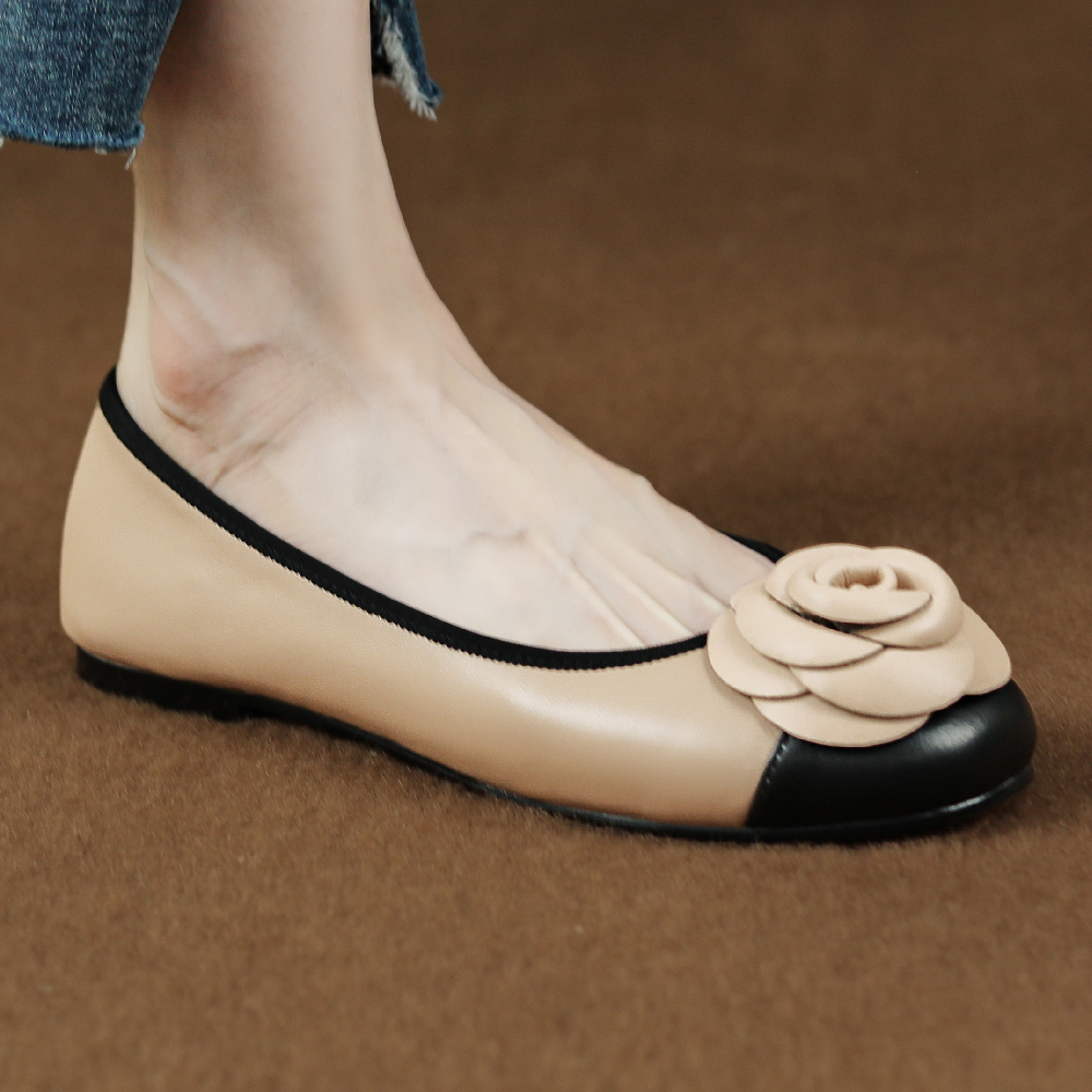 Women's Leather Mix Color Round-Toe hot Slip-On Ballerinas - Soft and Comfy Casual Flats