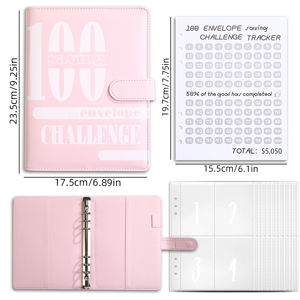 100 Envelope Savings Challenge Financial Book, Multifunctional Bookkeeping Book with Cash Management Bag and Financial Sticker