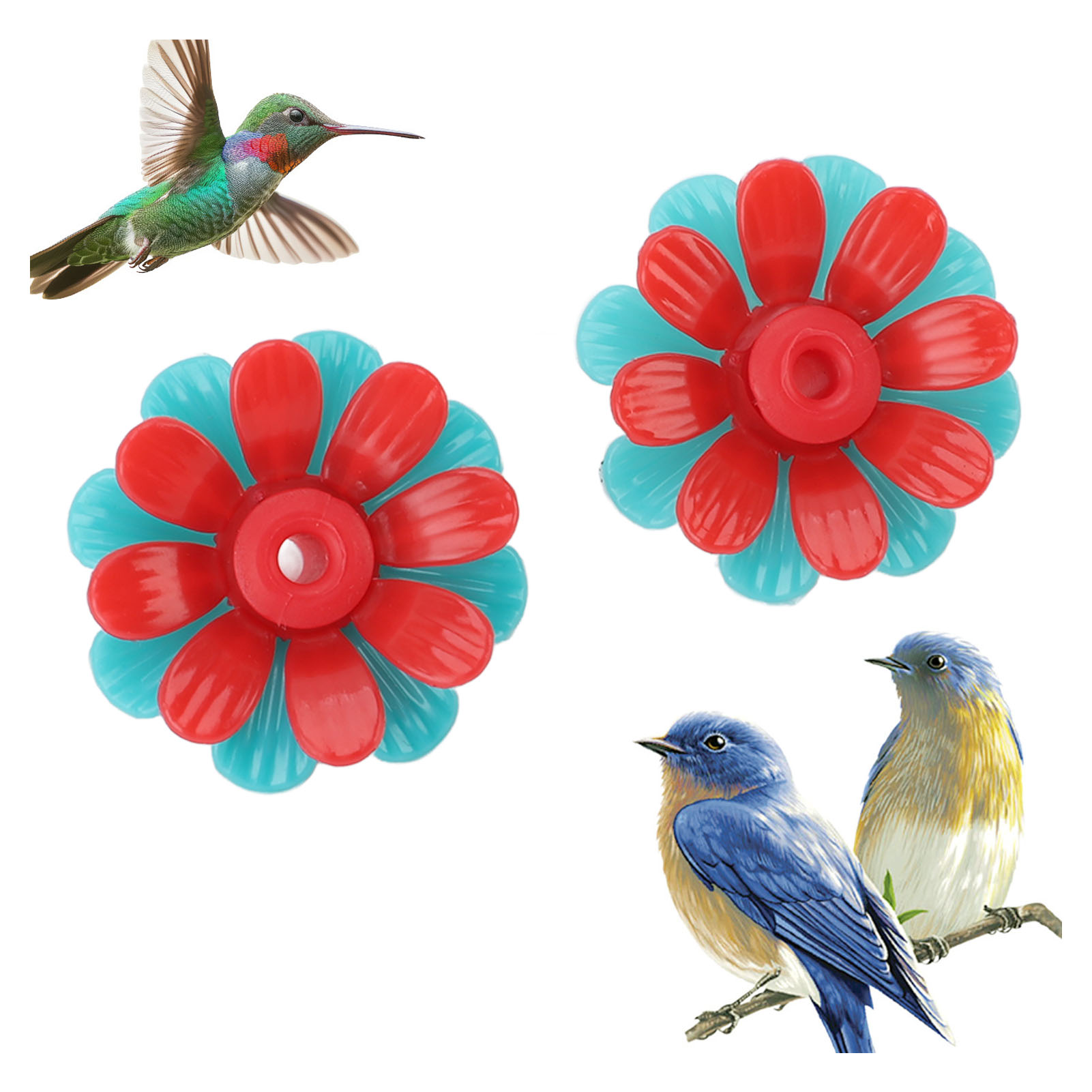 30PCS Hummingbird Feeders Replacement Flowers Brightly Colored Bird Feeder Feeding Ports Parts