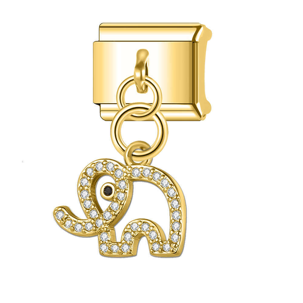New Women's Gift Elephants Pendant with shine stone Bead Italian Charms Links Bangle Beads Fit 9mm Stainless Steel Bracelet Making DIY For Women 