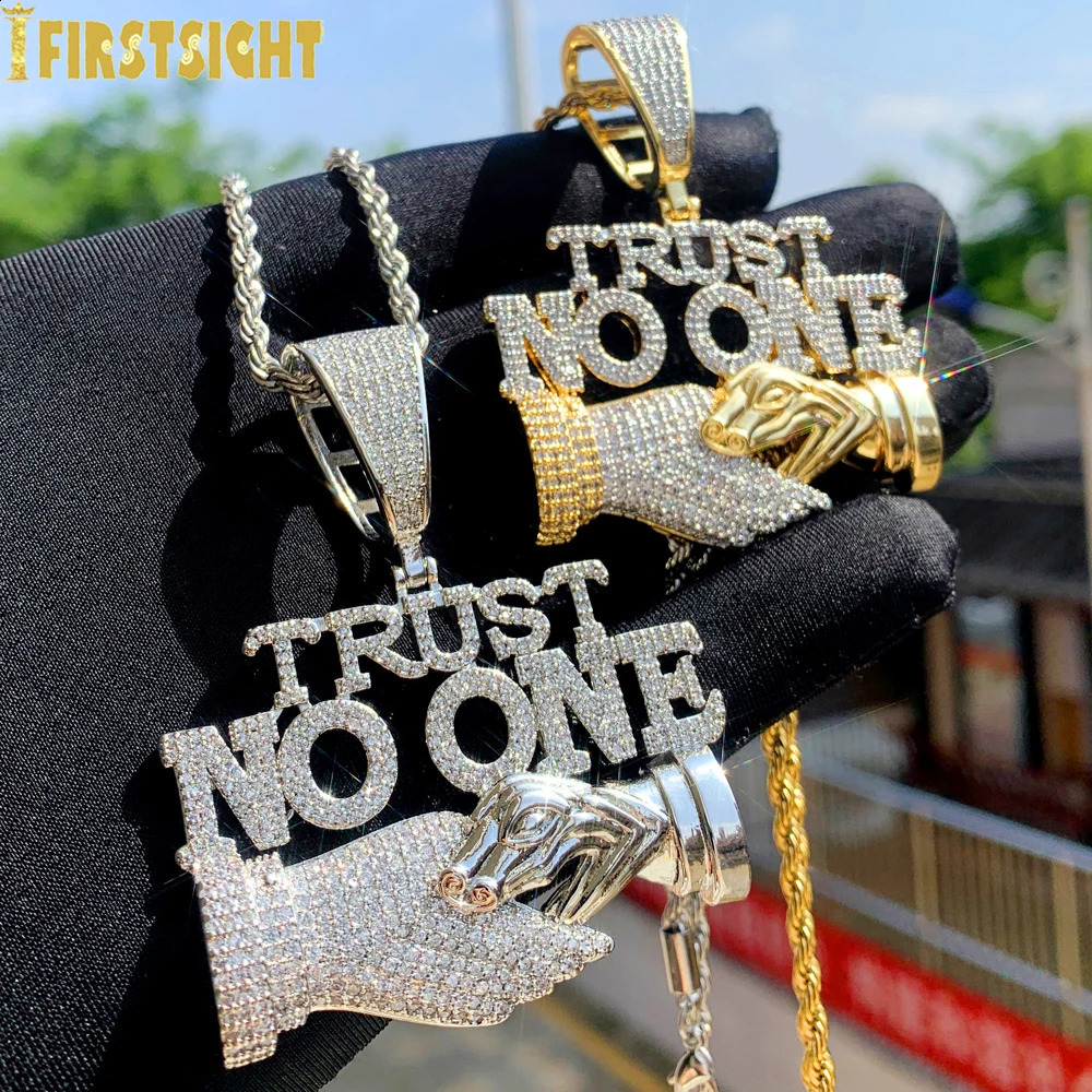 Iced Out Bling Letters No One Pendant Necklace Two tone Color CZ Zircon Swing Arm Charm Mens Hip Hop Jewelry 240912