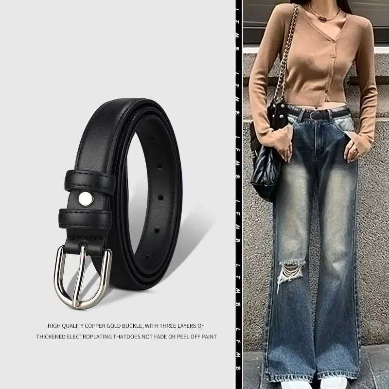 Belt Womens Casual Versatile Simple Thin Belt Korean Retro Needle Button Dress Belt Student BeltX240914