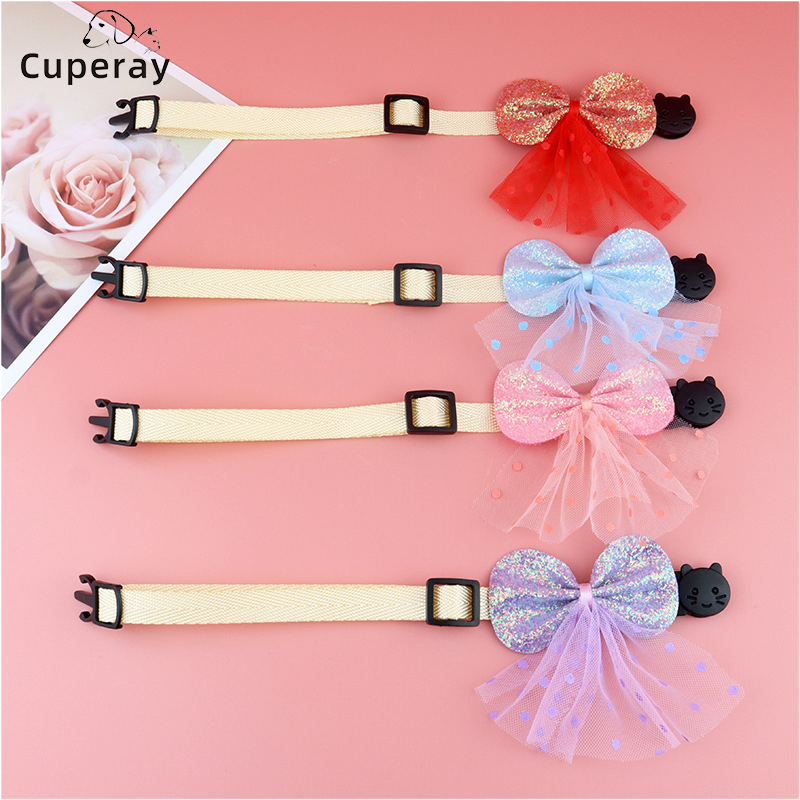 Shiny Bow Cat Collar Bow Tie Collar Cat Dog Adjustable Anti-Choking Safety Breakaway Princess Style Cats Collars Pet Accessories