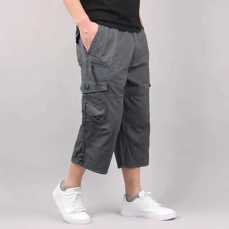 Mens Cargo Shorts Summer Loose Casual Pants Elastic Waist Large Size Outdoor Jogging Sweatpants Trend Multi Pockets Y240914