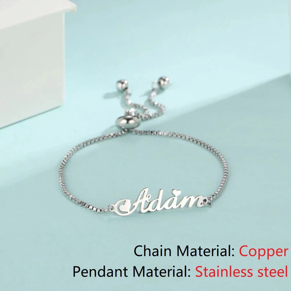 Teamer Custom Name Bracelets Women Kids Adjustable Personalized Stainless Steel Pendant Copper Chain Jewelry Graduation Gifts 240914