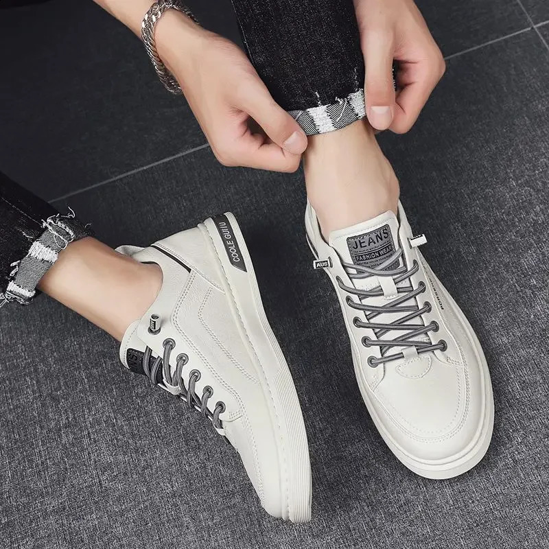 Mens Shoes 2024 Spring Mens Casual Leather Shoes Korean Fashion All-Matching Sports Fashionable Shoes Mens Small White 240914
