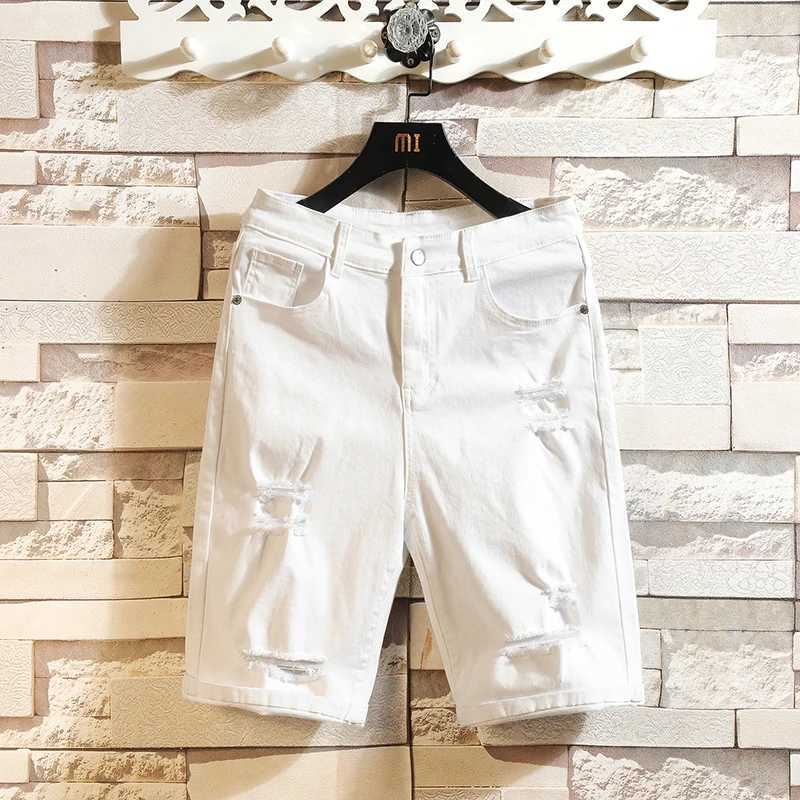 Shorts Male Jeans Men Jean Shorts Hole Bermuda Skate Board Harem Mens Jogger Ankle Ripped Wave Denim Shorts Black and WhiteX240914