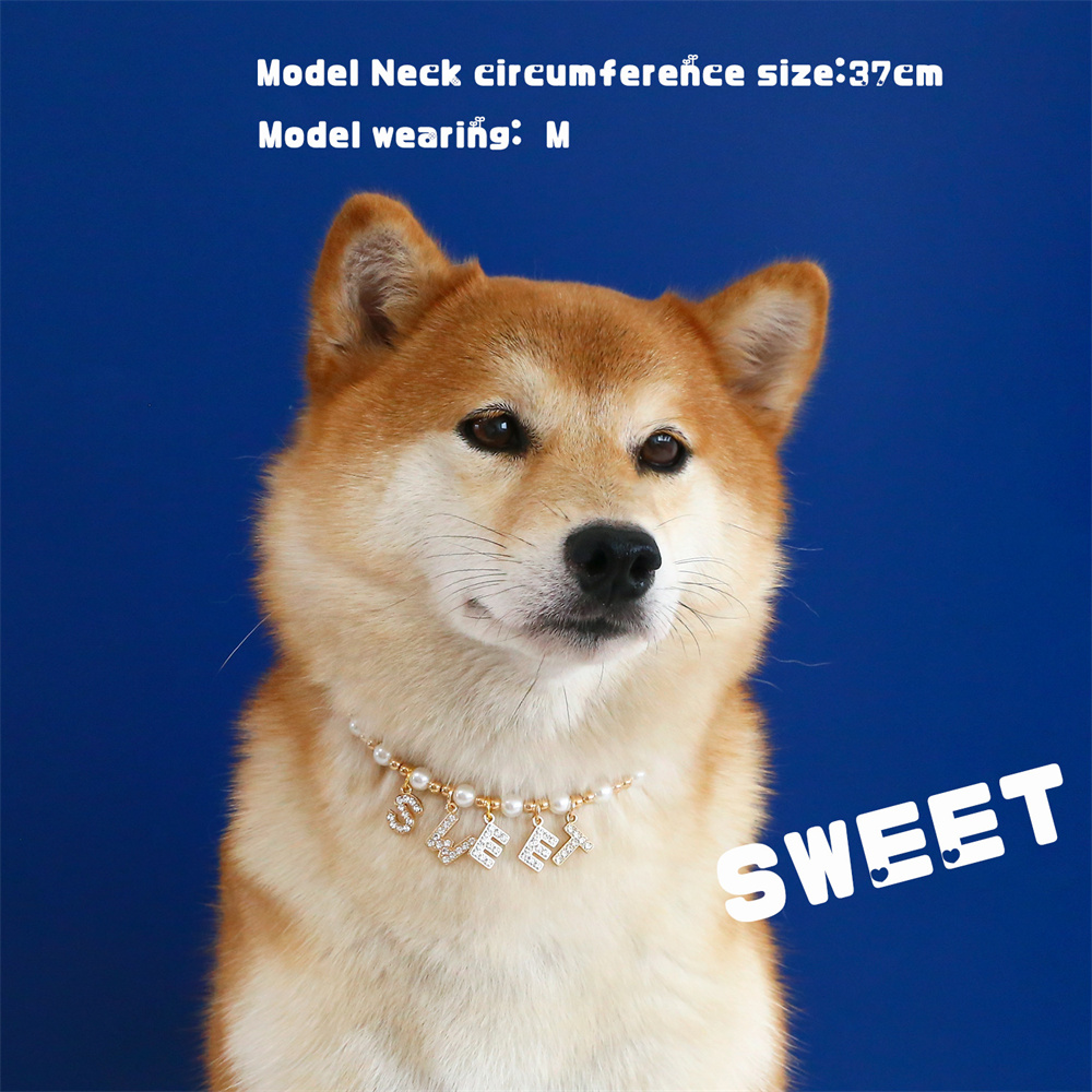 Pet Pearl Alphabet Collar Necklace Cat Dog Baby Rhinestone Pendant Happy Adjustable Necklace Collar Princess for Cat and Puppies